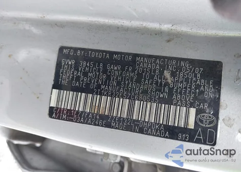 2007 Toyota Matrix z USA, uszkodzony, nr VIN 2T1KR32E57C680535